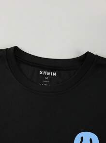 Manfinity Dauomo Men Slogan & Cartoon Graphic Tee - Black - View 3