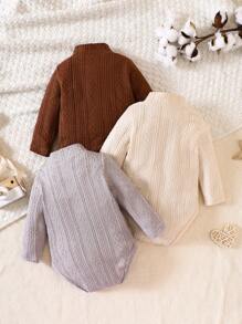 嬰兒男童3件套純色紋理高領長袖連體褲