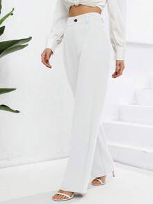 High Waist Straight Leg Trousers - White - View 4