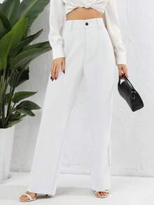 High Waist Straight Leg Trousers - White - View 5