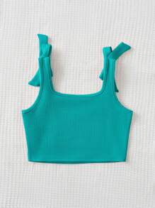 SHEIN 年輕女孩實色休閒打結肩帶背心 - 薄荷藍 - 查看 2