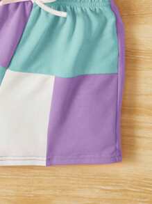 SHEIN Cô Gái Trẻ Khối màu Áo ba lỗ & Quần short - Màu xanh bạc hà - Xem 4