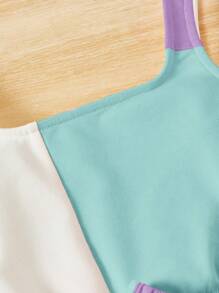 SHEIN Cô Gái Trẻ Khối màu Áo ba lỗ & Quần short - Màu xanh bạc hà - Xem 5