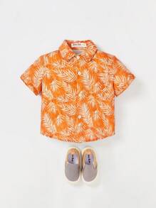 Cozy Pixies Baby Boy Tropical Print Shirt - Orange - View 3