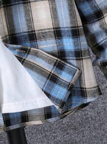 SHEIN Tween Boy Plaid Print Hooded Shirt Without Tee