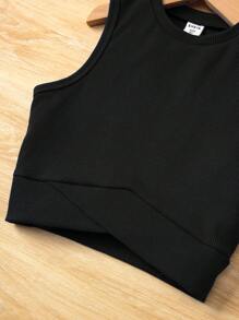 SHEIN Tween Girl Solid Tank Top & Skirt - Black - View 4