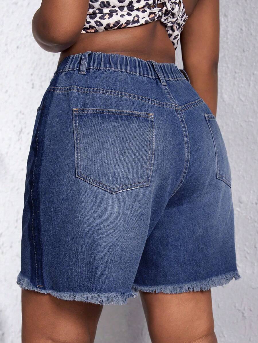 SHEIN Slayr Hơn Raw Hem Quần short Denim - Rửa tối - Xem 1
