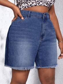 SHEIN Slayr Hơn Raw Hem Quần short Denim - Rửa tối - Xem 2