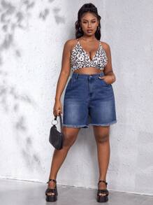 SHEIN Slayr Hơn Raw Hem Quần short Denim - Rửa tối - Xem 3