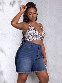 SHEIN Slayr Hơn Raw Hem Quần short Denim - Rửa tối - Xem 4