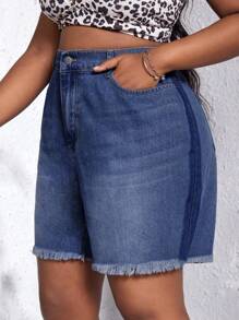 SHEIN Slayr Hơn Raw Hem Quần short Denim - Rửa tối - Xem 5