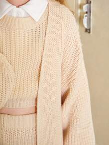 SHEIN Garota pré-adolescente Sólido Colete Suéter & Shorts De Malha & Ombro Caído Cardigans