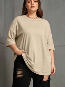 INAWLY 大码女式休闲纯色宽松短袖T恤