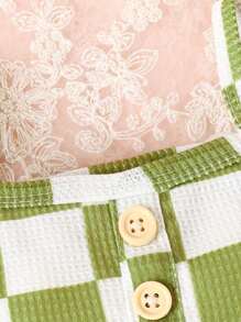 2pcs/Set Baby Summer Checkerboard & Floral Printed Soft Breathable Cute Bodysuit With Shoulder Straps & Shorts With Ruffled Hemline - Multicolor - View 3