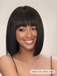 機器製造短直筒帶劉海假髮150%密度8-14英寸自然黑色顏色100%人類頭髮頂級品質假髮適合女士 - SNatural - 查看 6