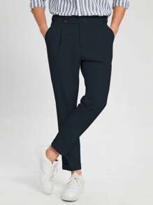 Manfinity Mode Nam Chất rắn Túi nghiêng Quần tây - Màu xanh hải quân - Xem 3