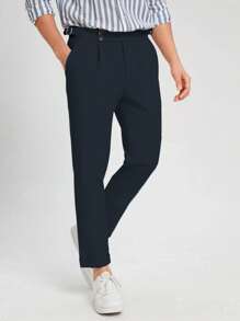 Manfinity Mode Nam Chất rắn Túi nghiêng Quần tây - Màu xanh hải quân - Xem 1