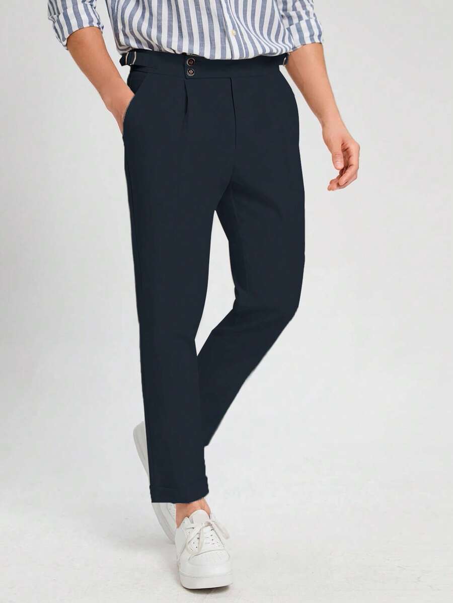 Manfinity Mode Nam Chất rắn Túi nghiêng Quần tây - Màu xanh hải quân - Xem 1