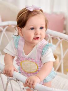 Baby Striped Print Flower Design Costume Bodysuit - Multicolor - View 3