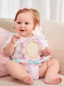 Baby Striped Print Flower Design Costume Bodysuit - Multicolor - View 5