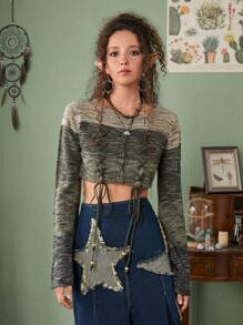 ROMWE Fairycore Cárdigan crop de space dye con cordón delantero - Multicolor - Ver 1