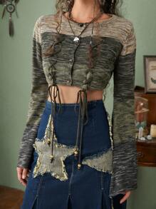 ROMWE Fairycore Cárdigan crop de space dye con cordón delantero - Multicolor - Ver 3