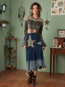 ROMWE Fairycore Cárdigan crop de space dye con cordón delantero - Multicolor - Ver 6