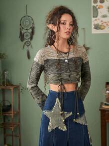 ROMWE Fairycore Cárdigan crop de space dye con cordón delantero - Multicolor - Ver 7