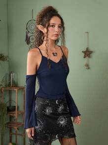 ROMWE Hippie 木耳邊挖肩上衣 - 藏蓝色 - 查看 9