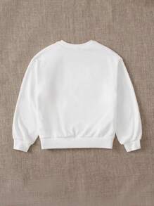 SHEIN 女大童人像圖案落肩袖運動衫 - 白色 - 查看 2