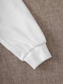 SHEIN 女大童人像圖案落肩袖運動衫 - 白色 - 查看 3