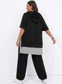 SHEIN LUNE Plus Letter Graphic Drop Shoulder Hoodie & Sweatpants For Summer