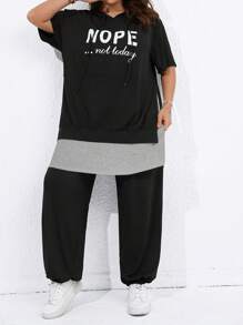 SHEIN LUNE Plus Letter Graphic Drop Shoulder Hoodie & Sweatpants For Summer