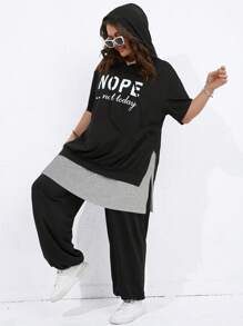 SHEIN LUNE Plus Letter Graphic Drop Shoulder Hoodie & Sweatpants For Summer
