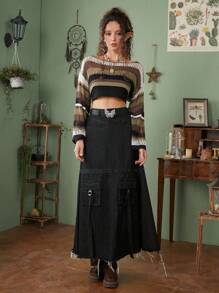 ROMWE Hippie Mẫu sọc Xu hướng: Cắt giảm Áo len Crop - Nhiều màu - Xem 7