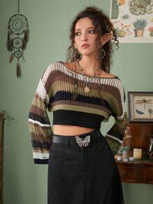 ROMWE Hippie Mẫu sọc Xu hướng: Cắt giảm Áo len Crop - Nhiều màu - Xem 8