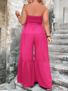 SHEIN Clasi Plus Ruffle Hem Belted Tube Wide Leg Jumpsuit - Hot Pink - View 2