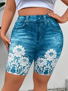 Calvaya 大碼印花騎行褲 - 水鴨藍 - 查看 3