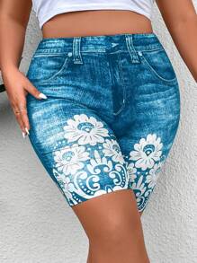 Calvaya 大碼印花騎行褲 - 水鴨藍 - 查看 7