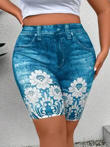 Calvaya 大碼印花騎行褲 - 水鴨藍 - 查看 8