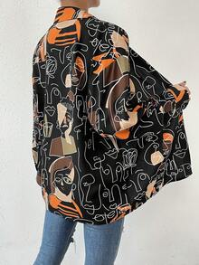 SHEIN Unity Figure Graphic Drop Shoulder Shirt - Black - View 2