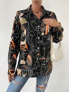 SHEIN Unity Figure Graphic Drop Shoulder Shirt - Black - View 4