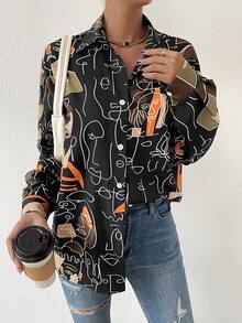 SHEIN Unity Figure Graphic Drop Shoulder Shirt - Black - View 5