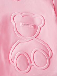 SHEIN 2入組/套小女童休閒熊壓花短袖T恤和短褲適合夏天