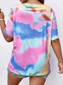 SHEIN LUNE 大碼紮染向日葵圖案T恤 - 彩色 - 查看 2