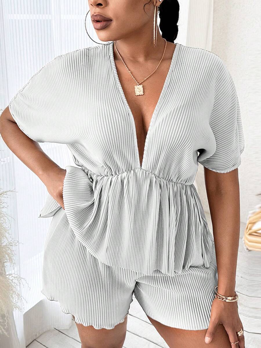SHEIN SXY Hơn Cổ Lao tay cánh Áo sơ mi Peplum - trắng - Xem 1