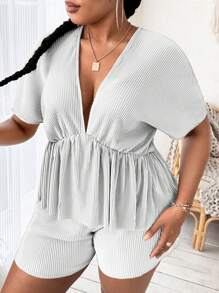 SHEIN SXY Hơn Cổ Lao tay cánh Áo sơ mi Peplum - trắng - Xem 4