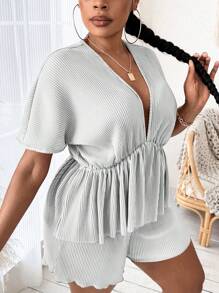 SHEIN SXY Hơn Cổ Lao tay cánh Áo sơ mi Peplum - trắng - Xem 5