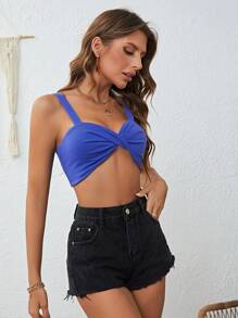Soleia Twist Front Crop Cami Top - Royal Blue - View 4