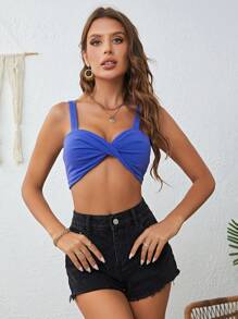 Soleia Twist Front Crop Cami Top - Royal Blue - View 5